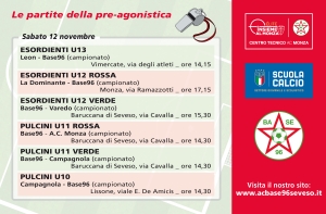 Gli impegni di oggi sabato 19 novembre delle squadre PRE-AGONISTICHE