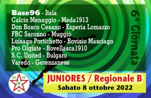 JUNIORES REGIONALI B “U19” ✔ Sabato 8 ottobre / 6a giornata di campionato