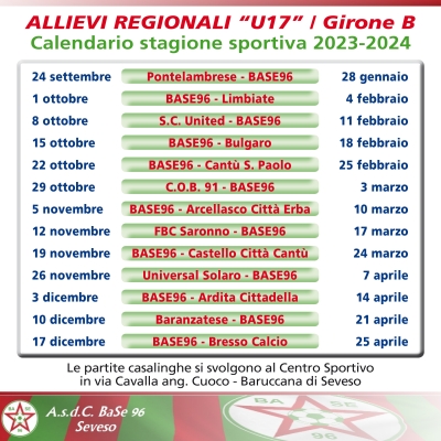 UNDER 17 REGIONALI / stagione sportiva 2023/24 • Calendario con tutte le date delle gare