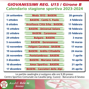 UNDER 15 REGIONALI / stagione sportiva 2023/24 • Calendario con tutte le date delle gare