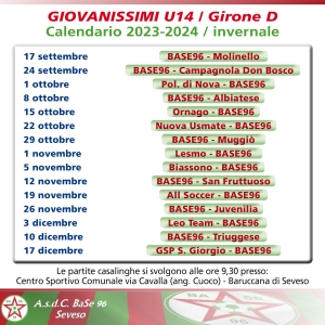 SETTORE GIOVANILE • Calendario GIOVANISSIMI “U14”