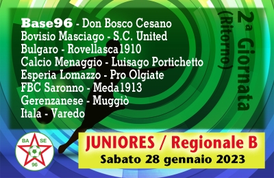 JUNIORES REGIONALI B “U19” ✔ Oggi la 2a giornata di ritorno