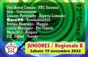 JUNIORES REGIONALI B “U19” ✔ Oggi la 12a giornata di campionato