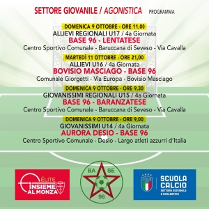 SETTORE GIOVANILE: AGONISTICA • Il programma delle partite di questo week end