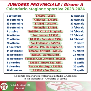 JUNIORES U19 / stagione sportiva 2023/24 • Calendario con tutte le date delle gare