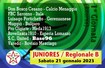 JUNIORES REGIONALI B “U19” ✔ Oggi la 1a giornata di ritorno