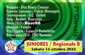 JUNIORES REGIONALI B “U19” ✔ Sabato 15 ottobre / 7a giornata di campionato