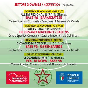 SETTORE GIOVANILE: AGONISTICA • Il programma delle partite di questo week end