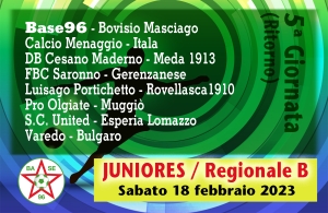 JUNIORES REGIONALI B “U19” ✔ Oggi la 5a giornata di ritorno